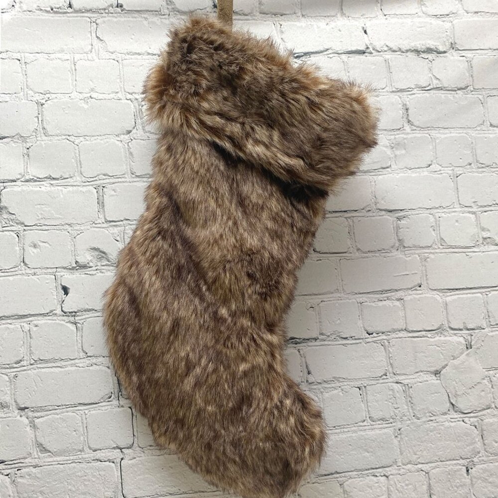 WONDERSHOP Christmas Stocking Faux Fur Brown Rustic Farmhouse Cabin Holiday 18"